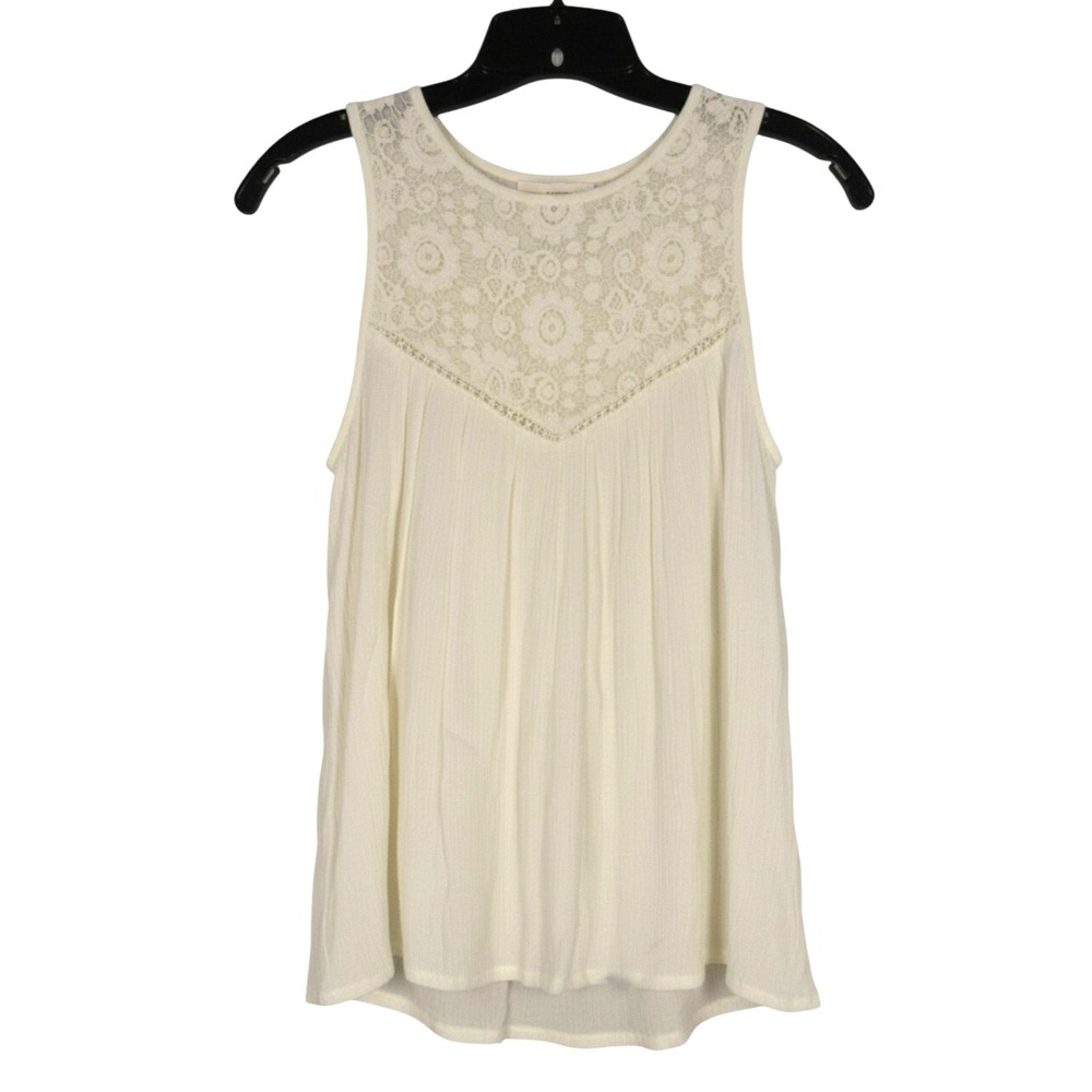 MANGO Sleeveless EYELET CROCHET NECKLINE Crepe BUTTON BACK Blouse/Tank Top XXS